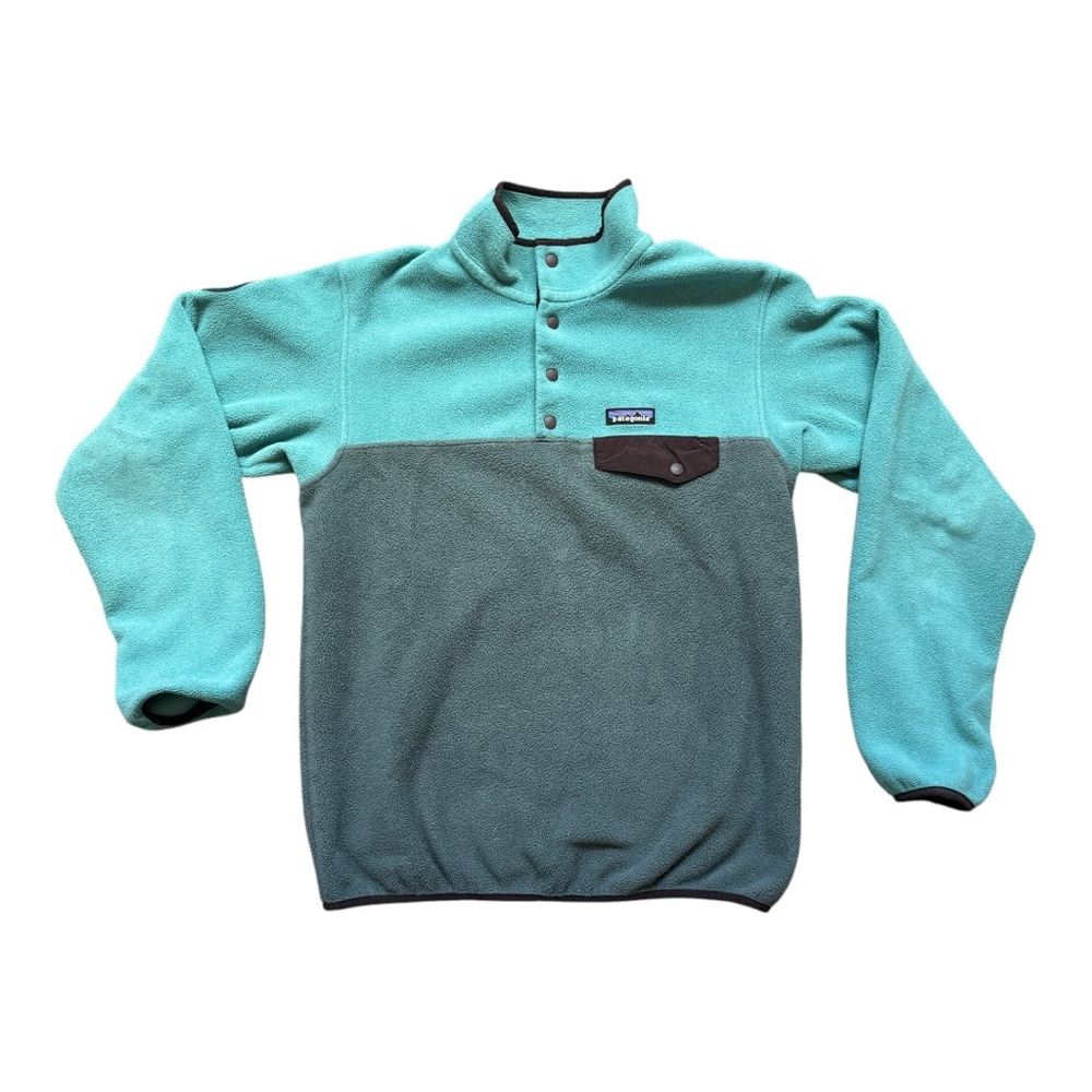 Patagonia Teal and Gray Fleece Pullover